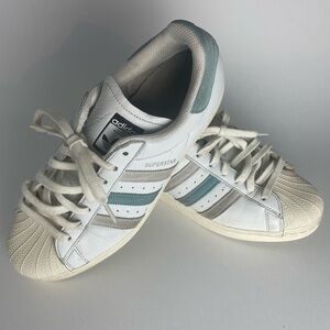 Adidas Superstar White with Blue and Gray Stripes